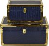 11 Inch Navy Wood Box with Gold Accents