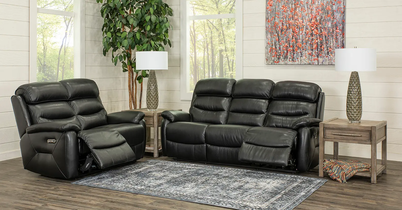 Neff Black Leather Power Reclining Sofa-2