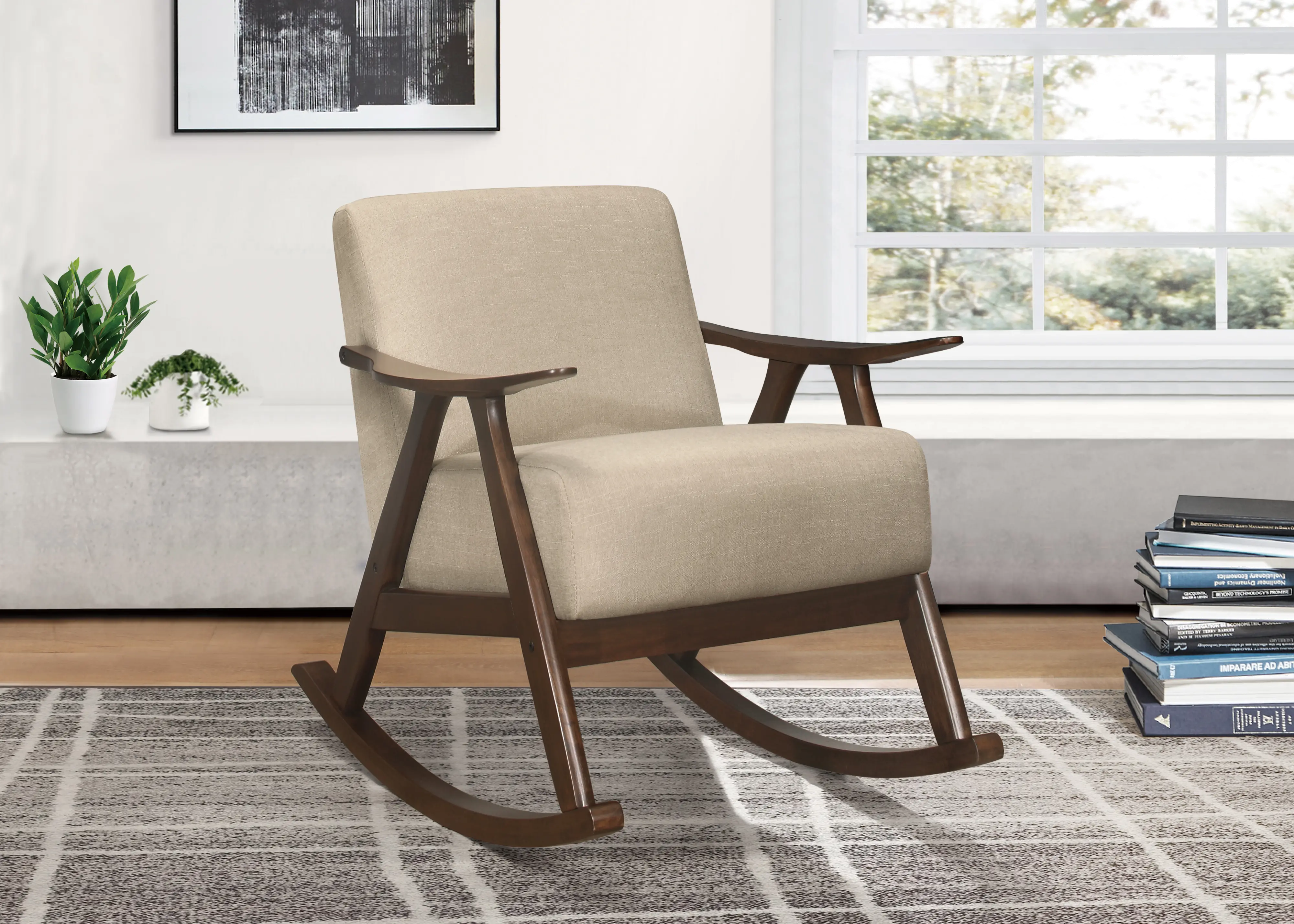 Modern Light Brown Exposed Wood Rocking Chair - Waithe-1