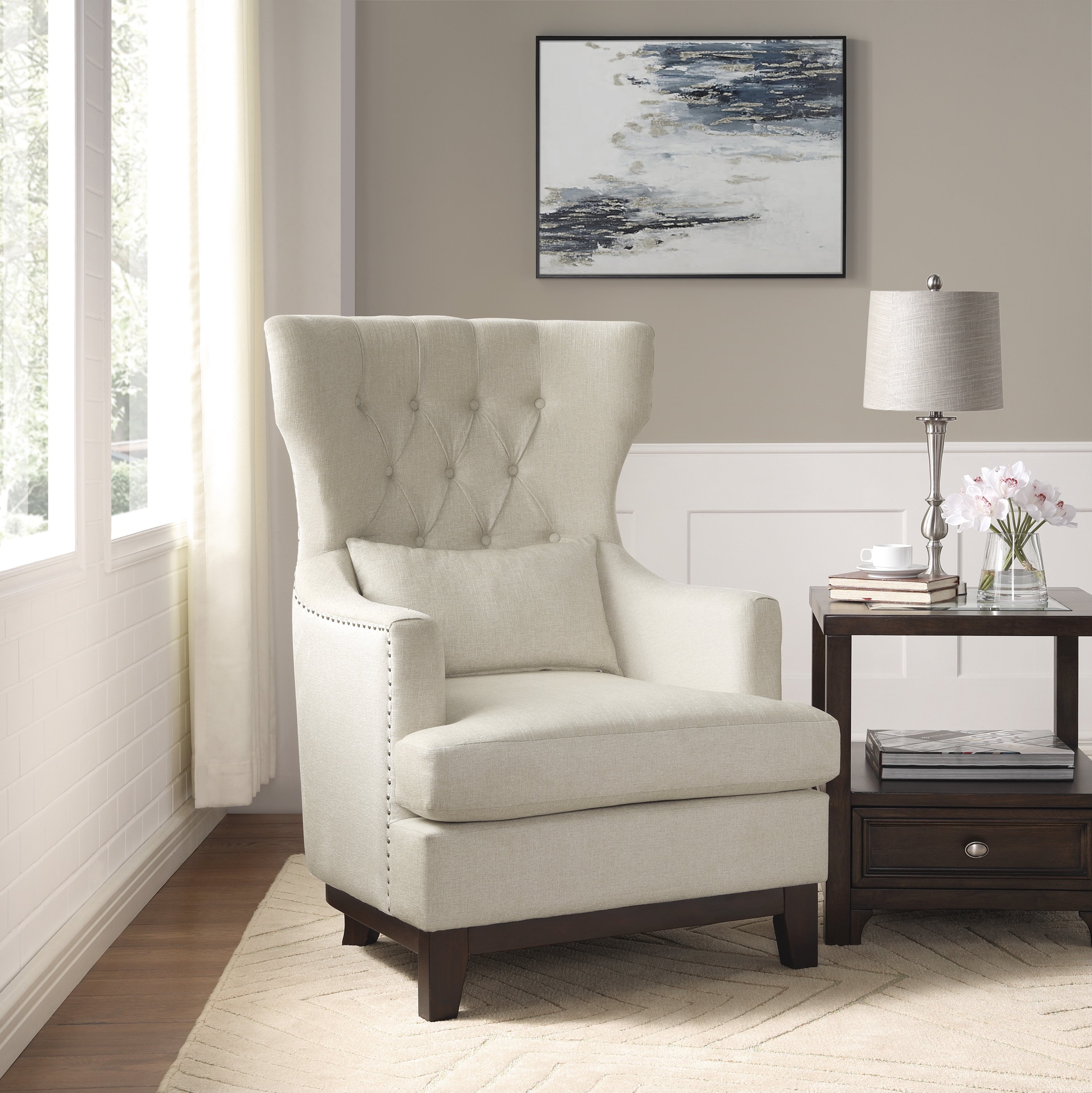Transitional Beige Upholstered Accent Chair - Adriano-5
