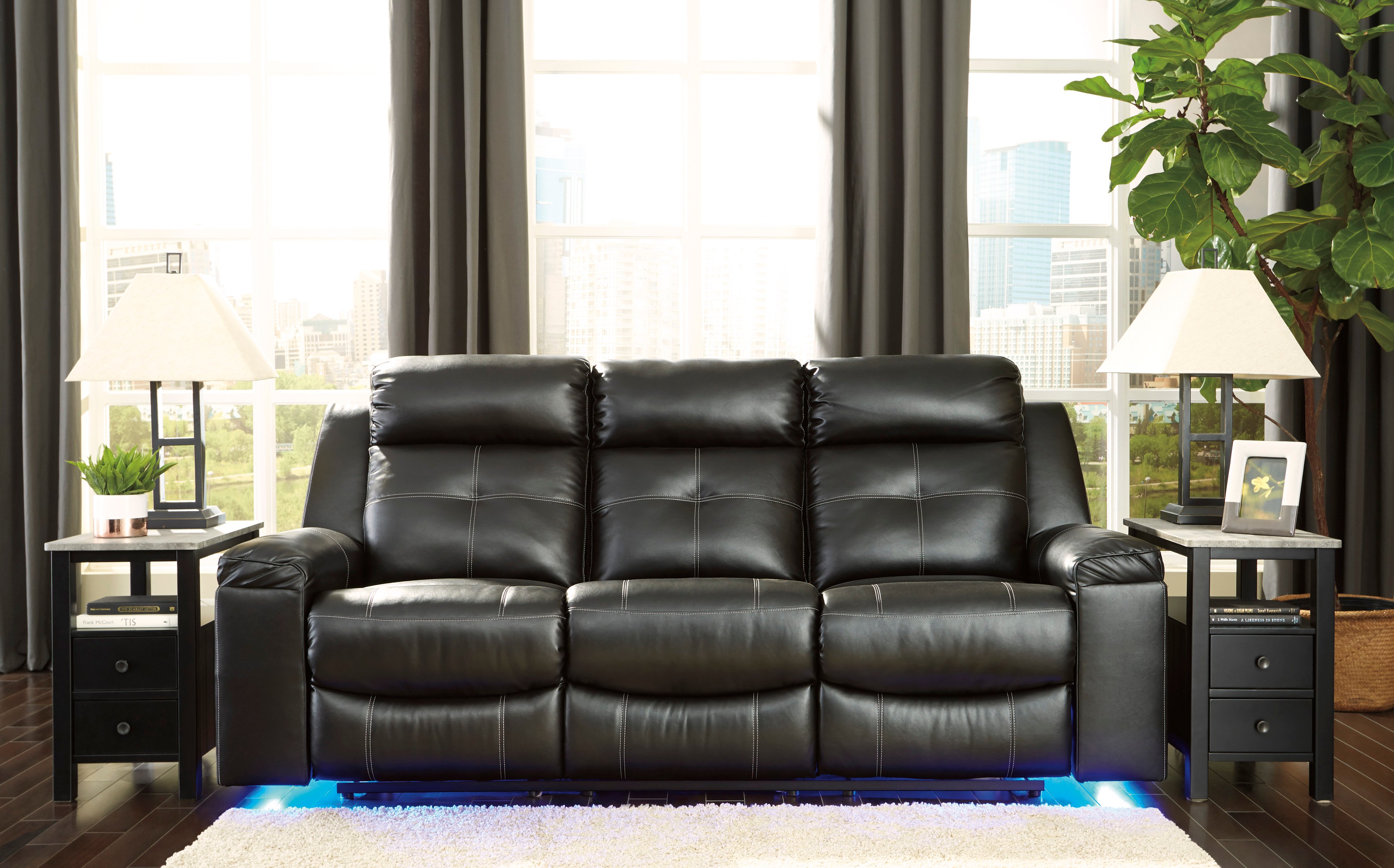 Kempton Contemporary Black Reclining Sofa-2