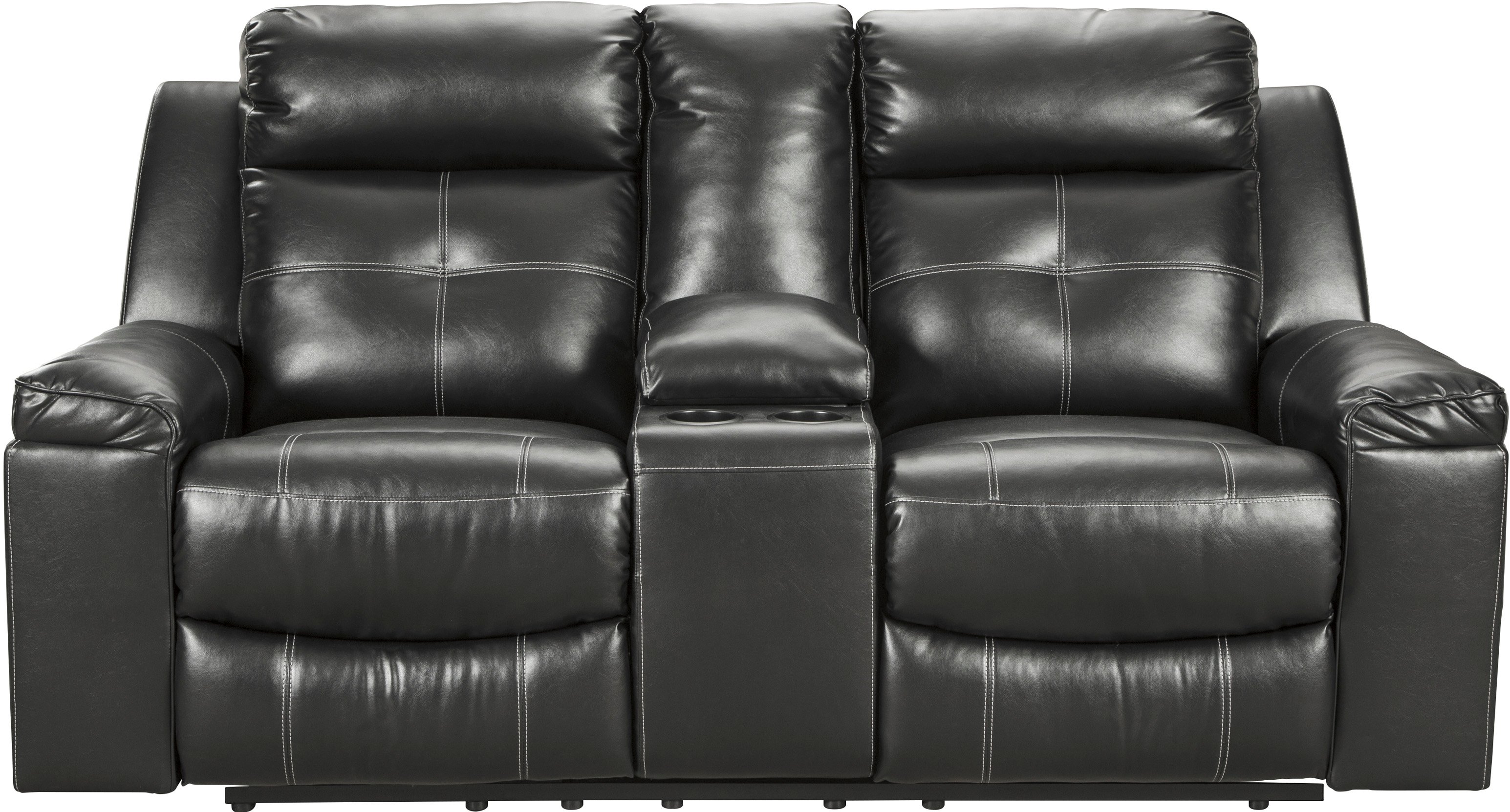 Kempton Contemporary Black Reclining Loveseat with Console-1