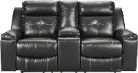 Kempton Contemporary Black Reclining Loveseat with Console