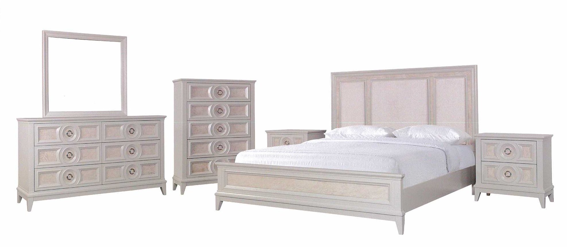 Traditional Pearl White 4 Piece King Bedroom Set - Crystal View-2