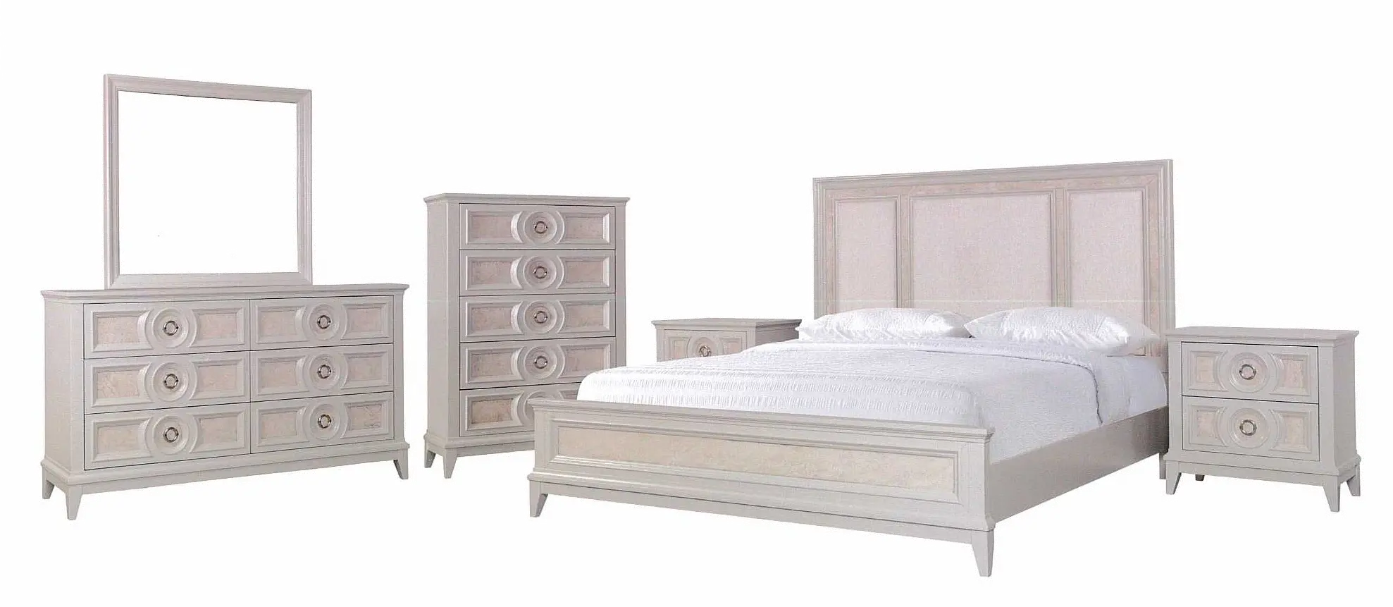 Traditional Pearl White 4 Piece Queen Bedroom Set - Crystal View-2