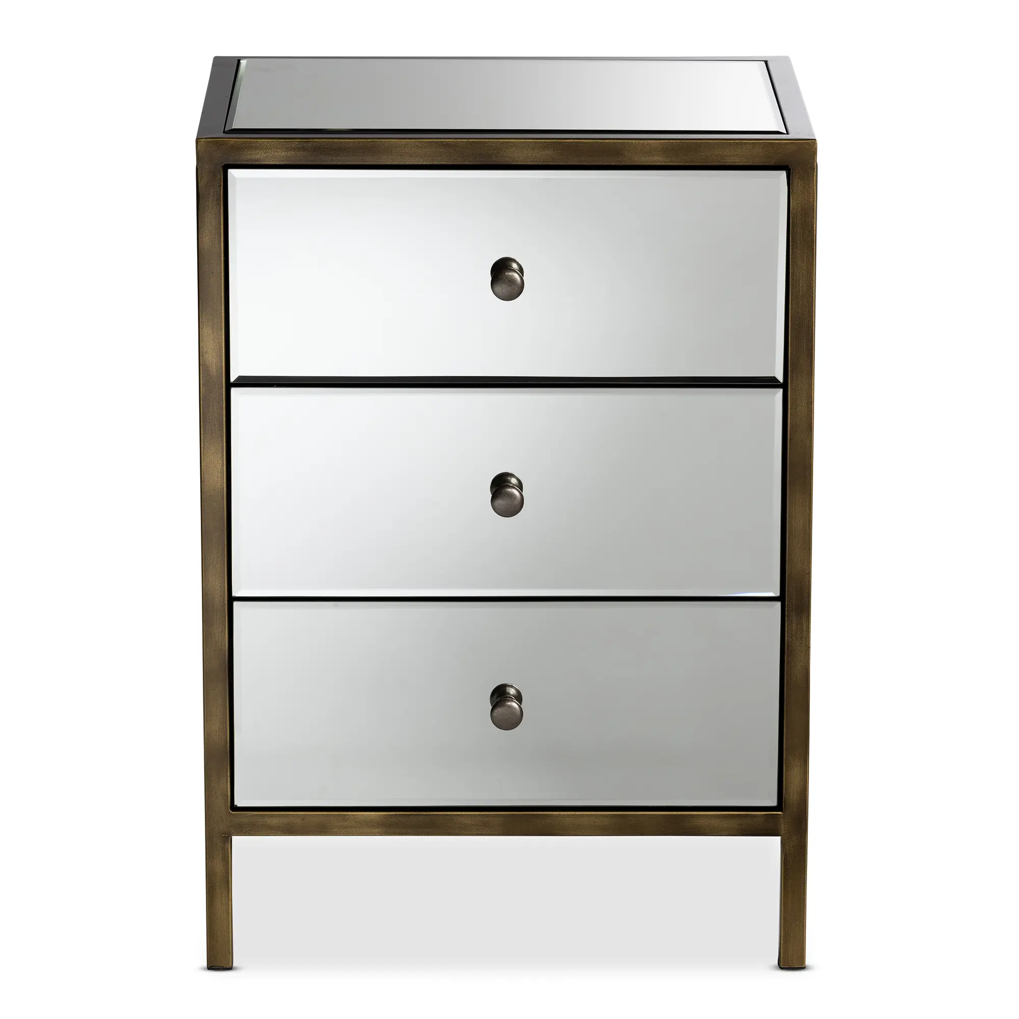 Contemporary Mirrored and Brass Nightstand - Dreda-3
