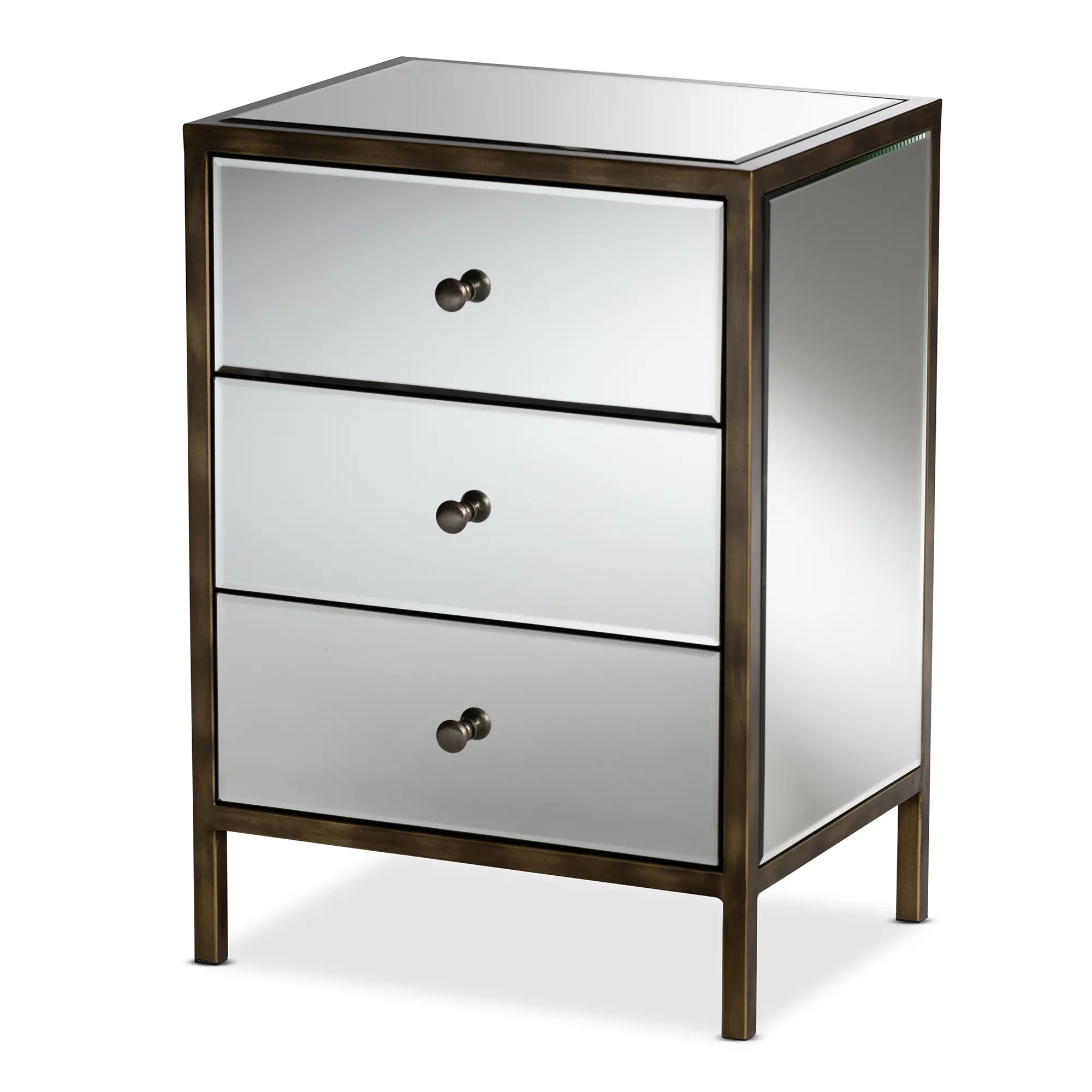 Contemporary Mirrored and Brass Nightstand - Dreda-4