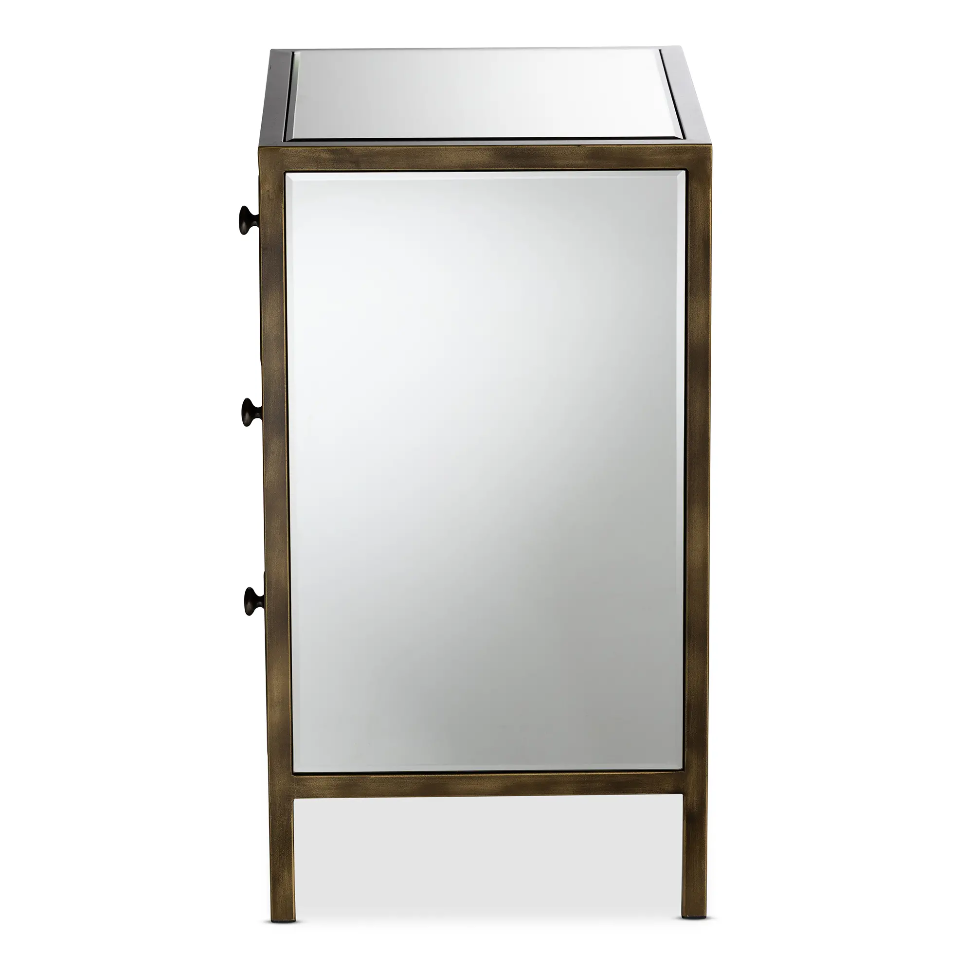 Contemporary Mirrored and Brass Nightstand - Dreda-5
