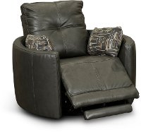 Charcoal Gray Leather Curved Power Swivel Recliner - Waterloo-1