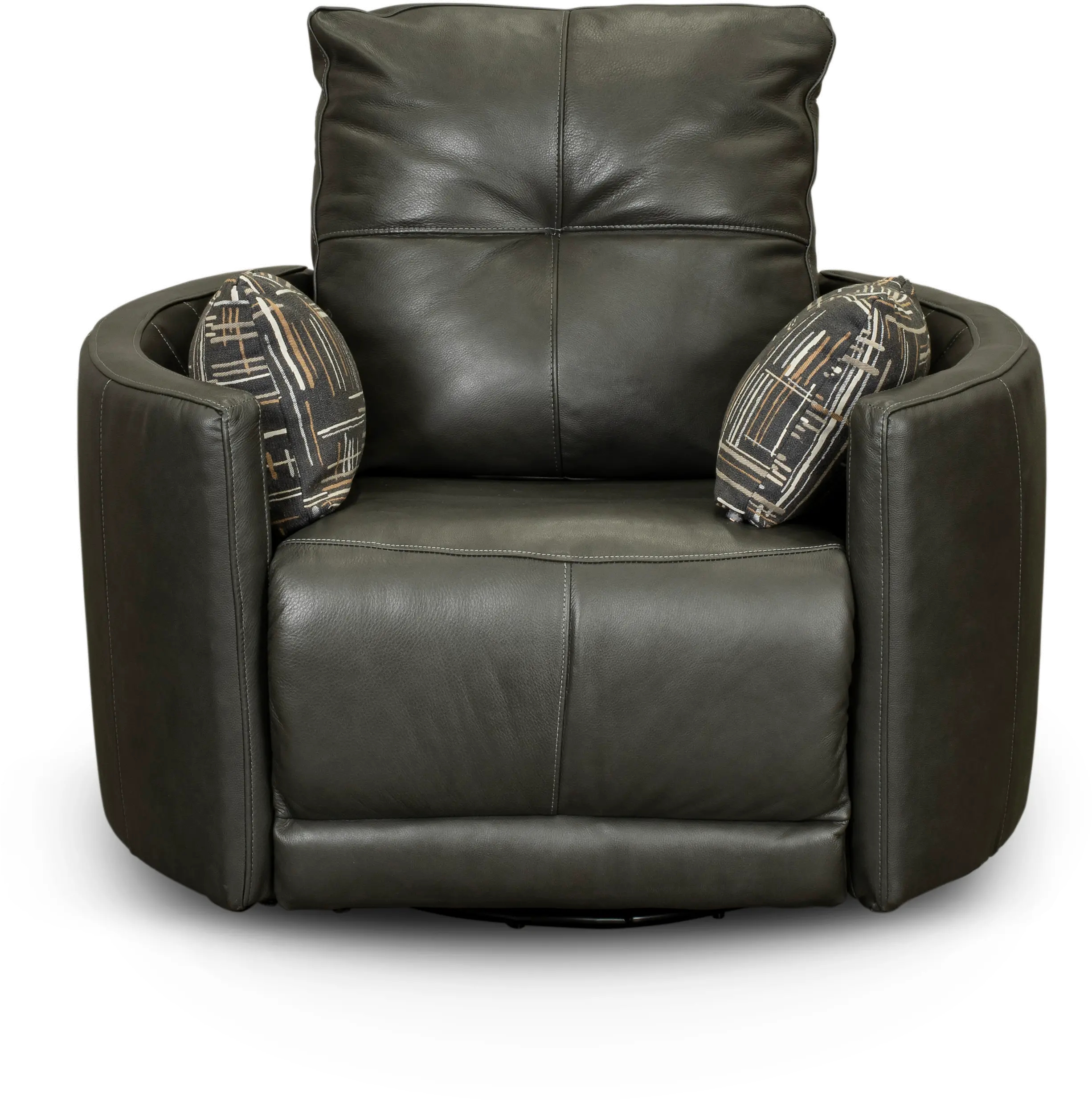 Waterloo Charcoal Gray Leather Curved Power Swivel Recliner-3