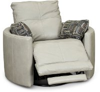 Light Gray Leather Curved Power Swivel Recliner - Waterloo-1