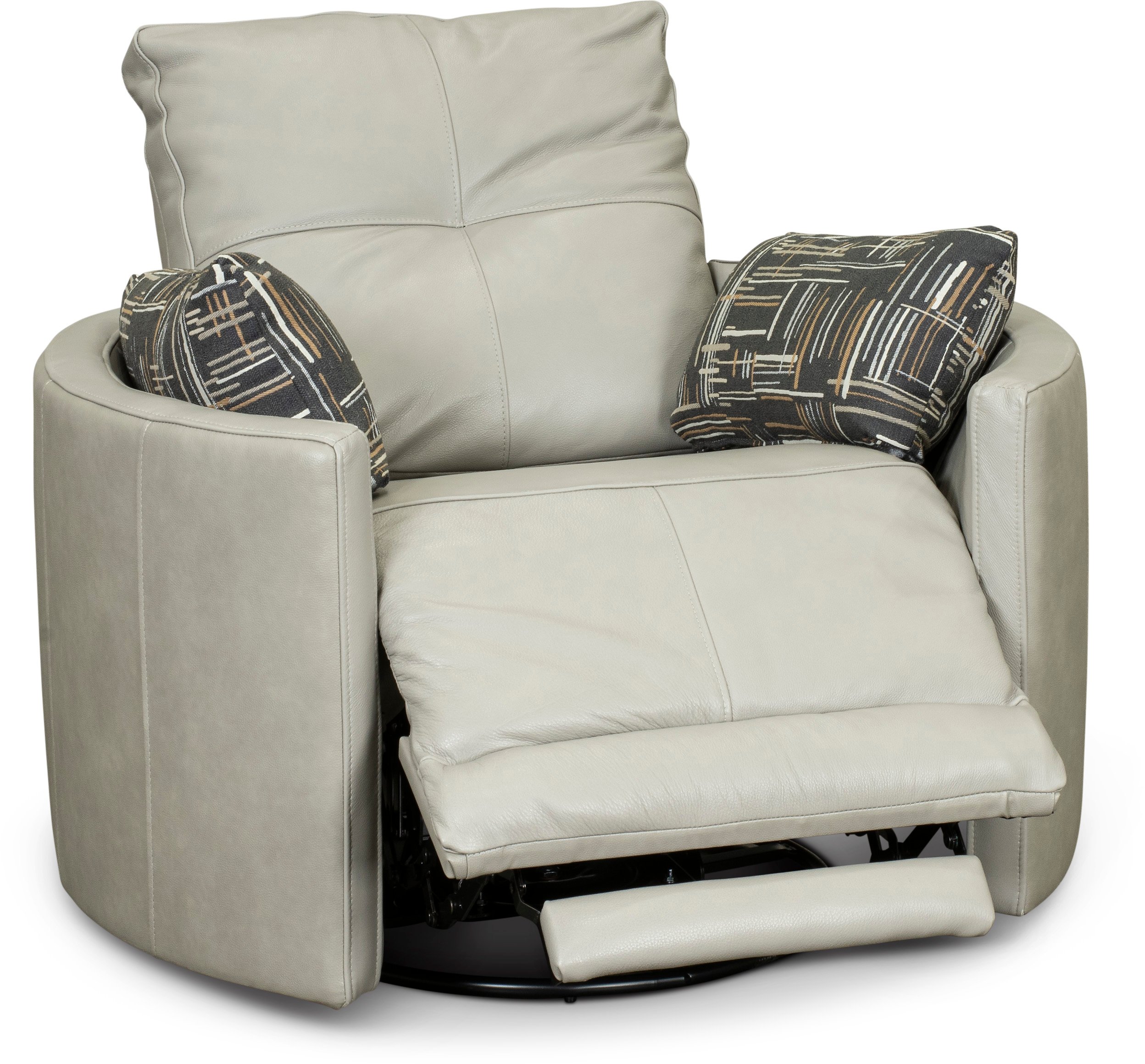Waterloo Light Gray Leather Curved Power Swivel Recliner-1