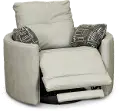 Waterloo Light Gray Leather Curved Power Swivel Recliner