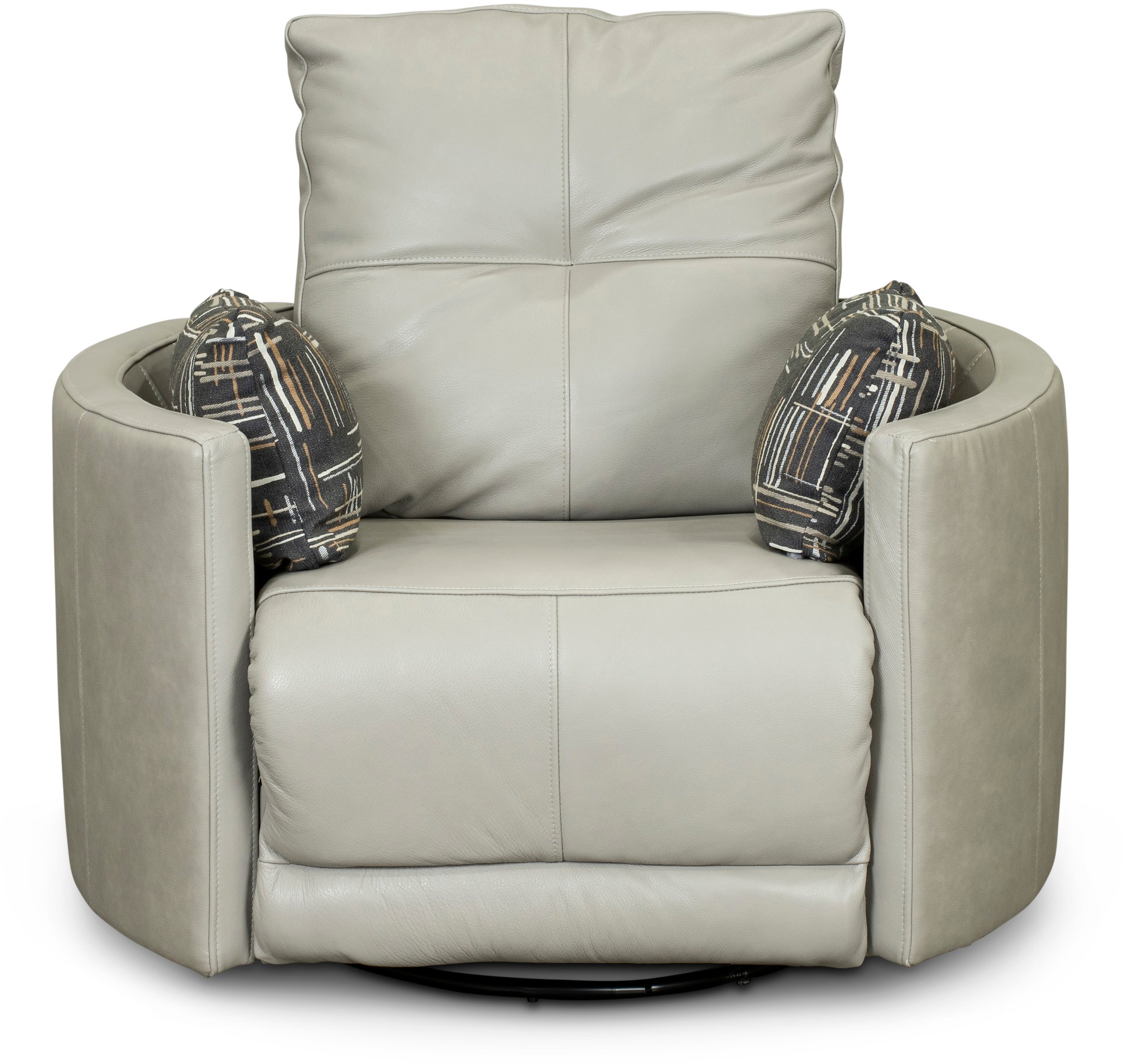 Waterloo Light Gray Leather Curved Power Swivel Recliner-3