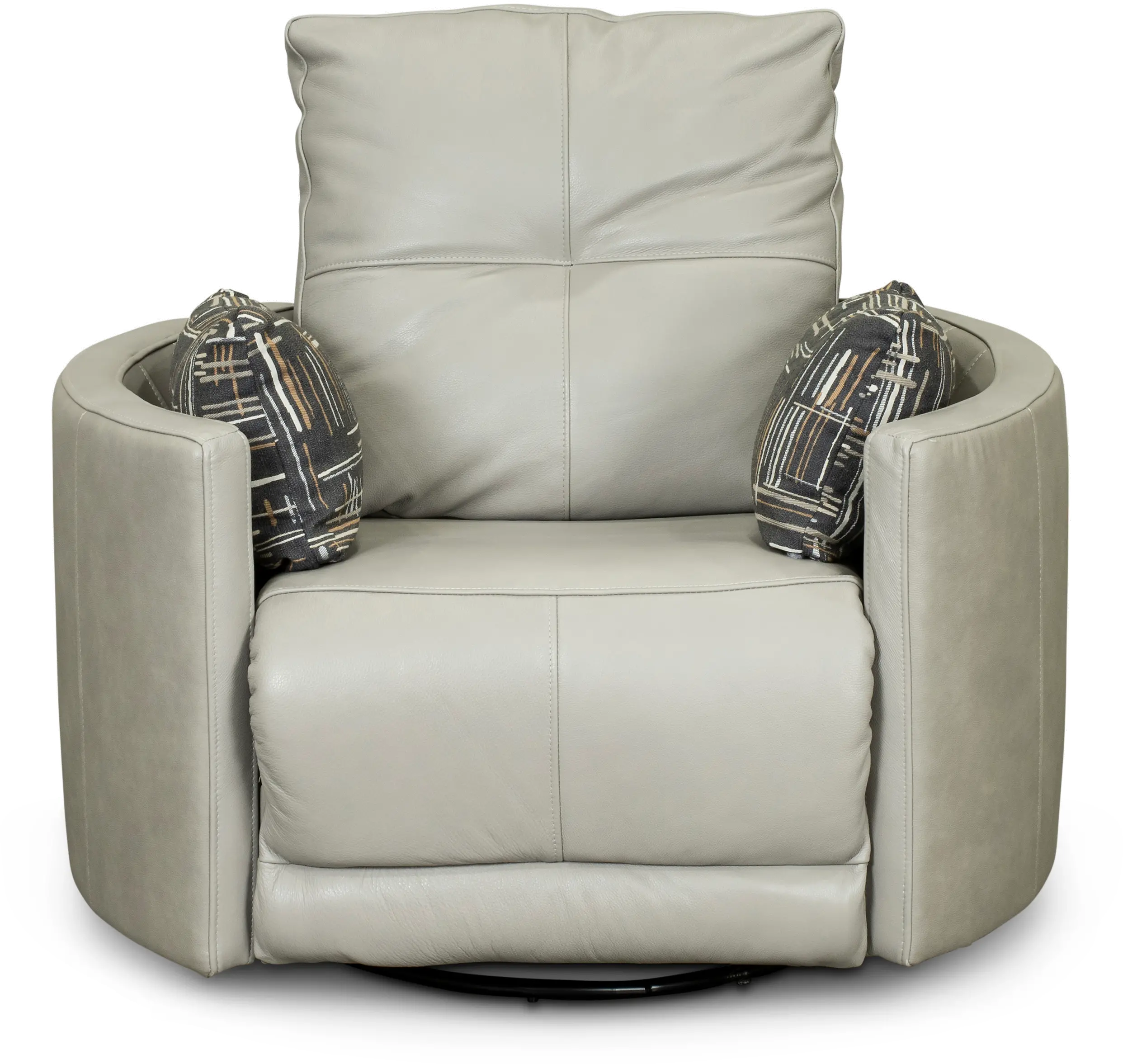 Waterloo Light Gray Leather Curved Power Swivel Recliner-3