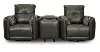 Waterloo Charcoal Gray Leather 3 Piece Curved Home Theater Seating