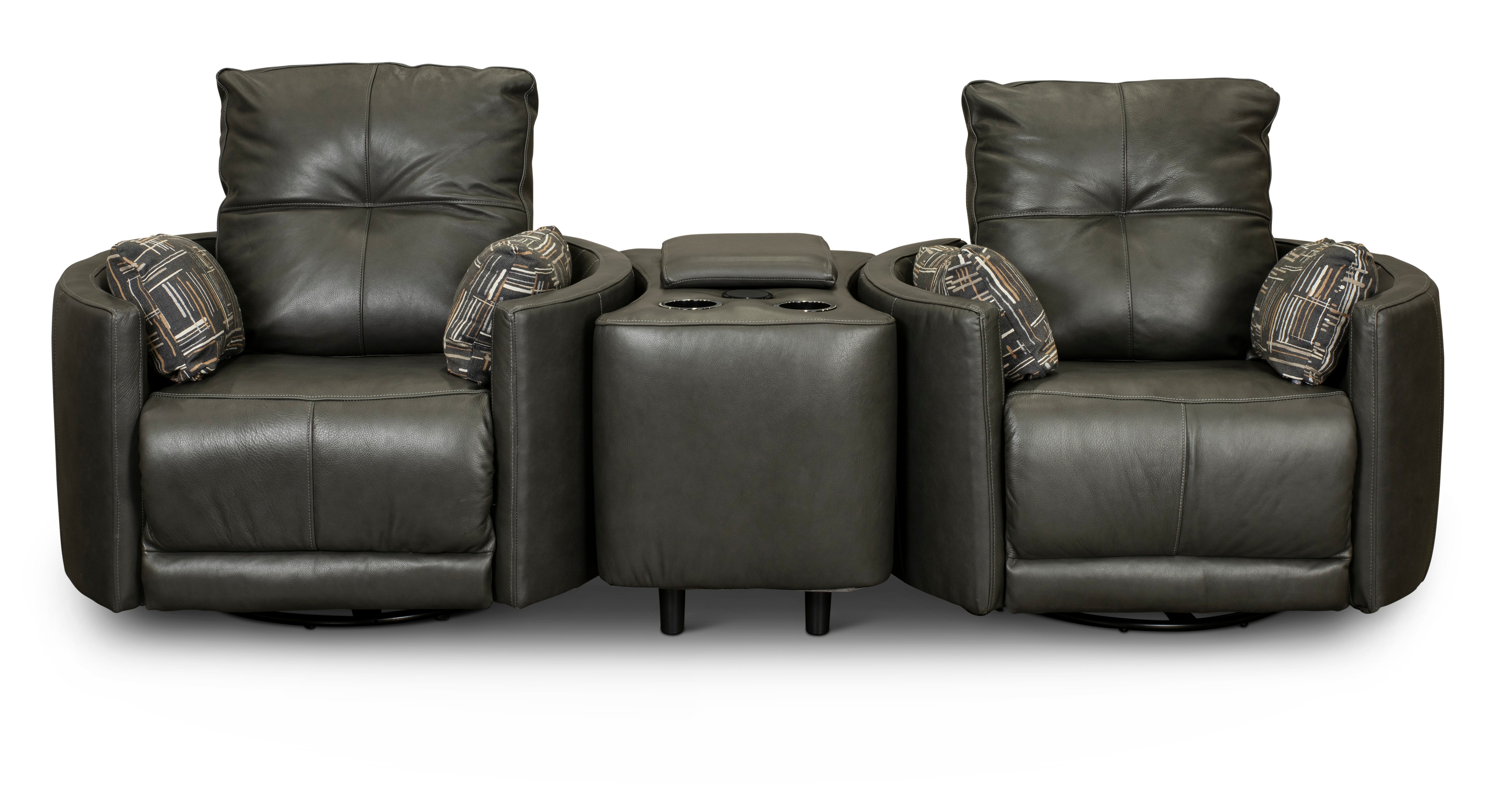 Waterloo Charcoal Gray Leather 3 Piece Curved Home Theater Seating-1
