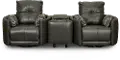 Waterloo Charcoal Gray Leather 3 Piece Curved Home Theater Seating