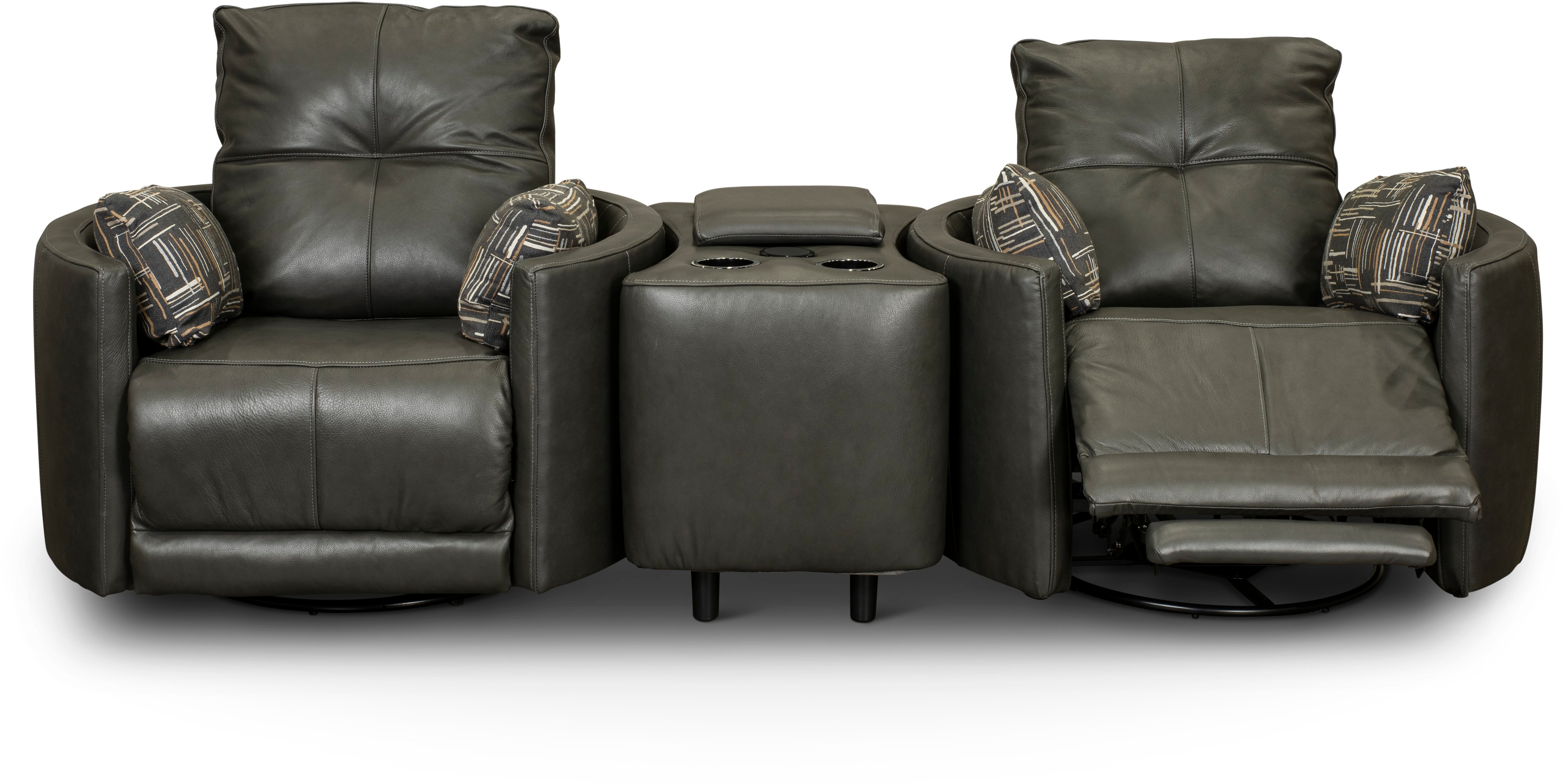 Waterloo Charcoal Gray Leather 3 Piece Curved Home Theater Seating-2