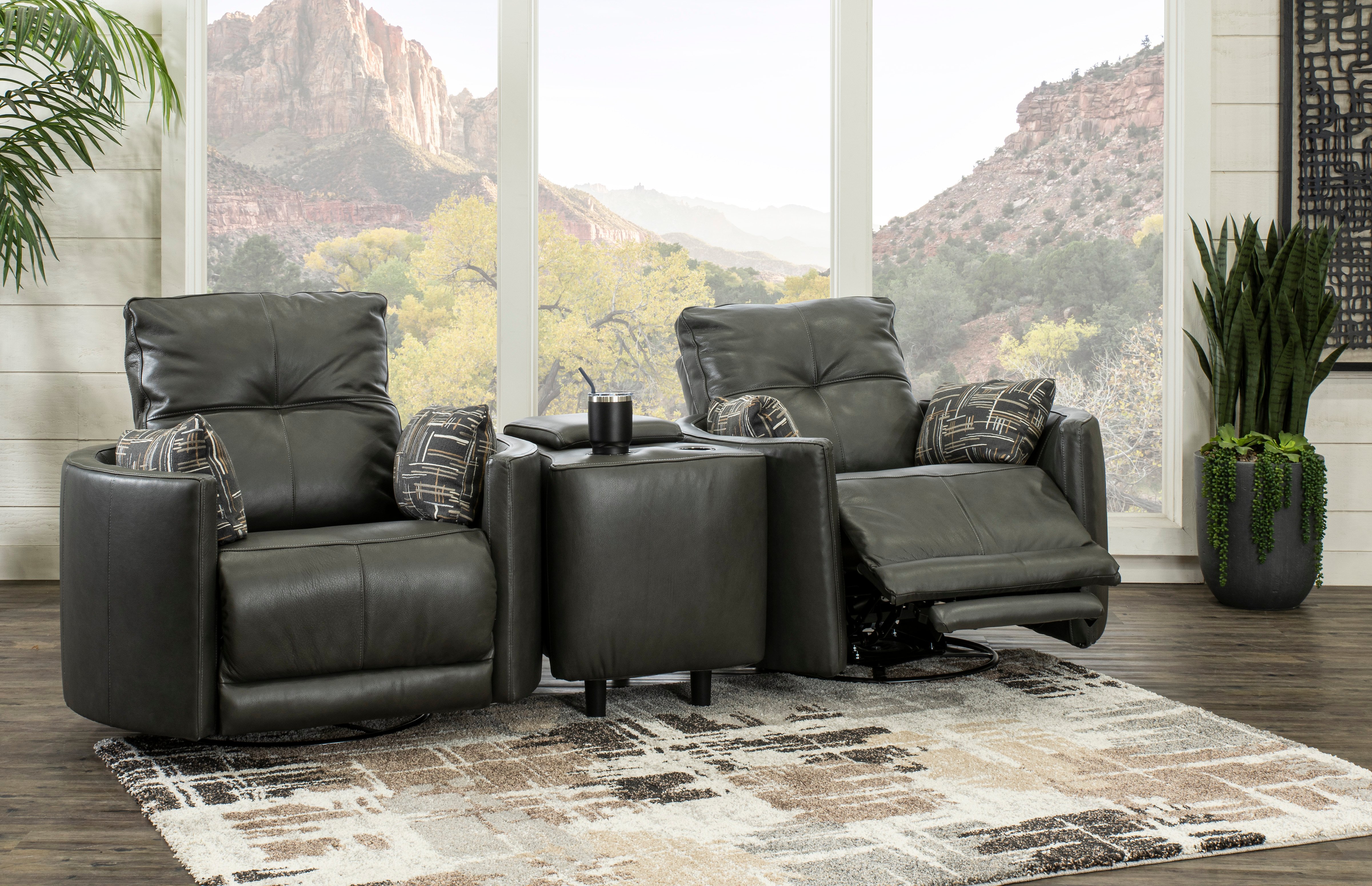 Waterloo Charcoal Gray Leather 3 Piece Curved Home Theater Seating-5