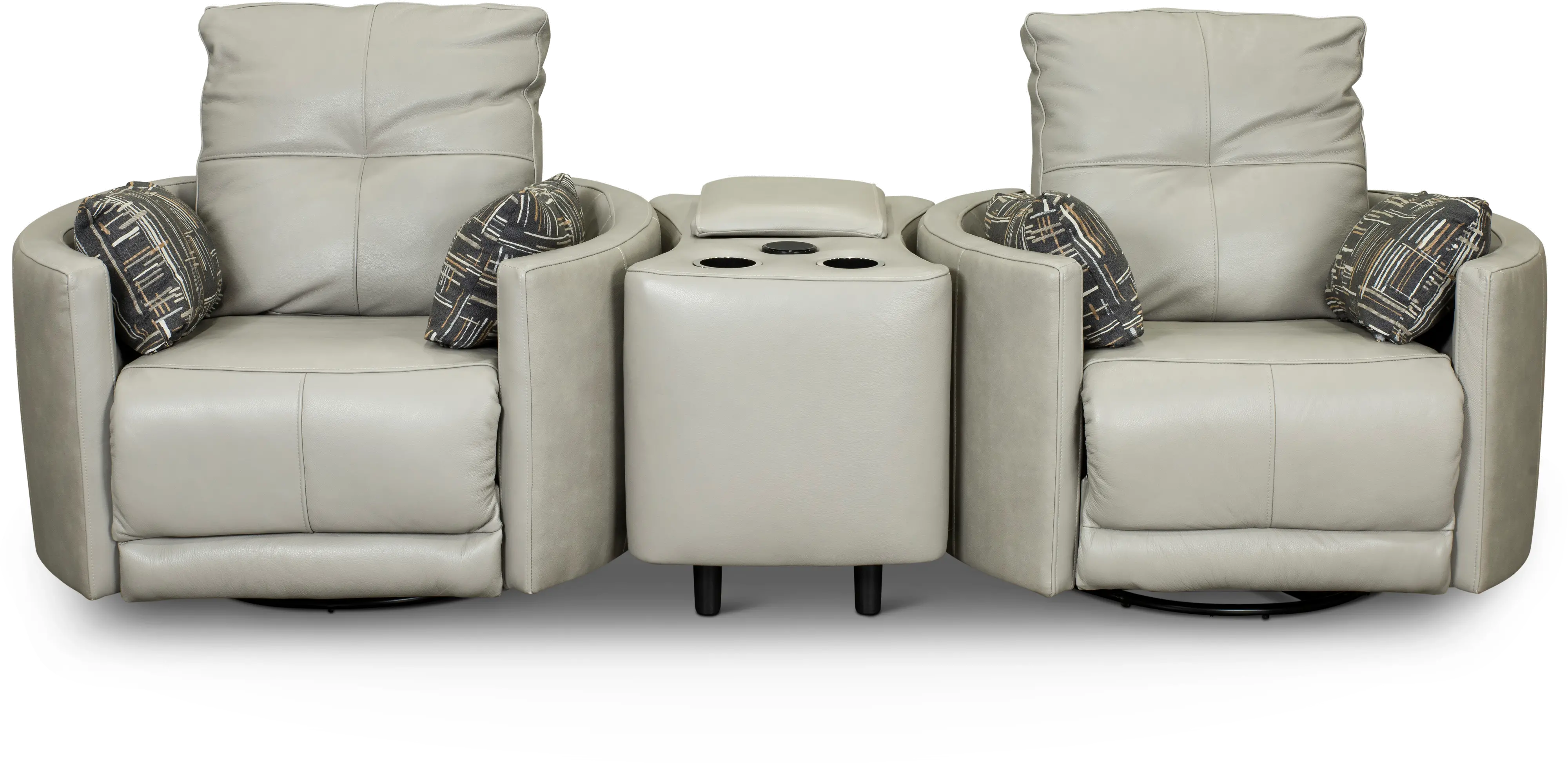 Waterloo Light Gray Leather 3 Piece Curved Home Theater Seating-1