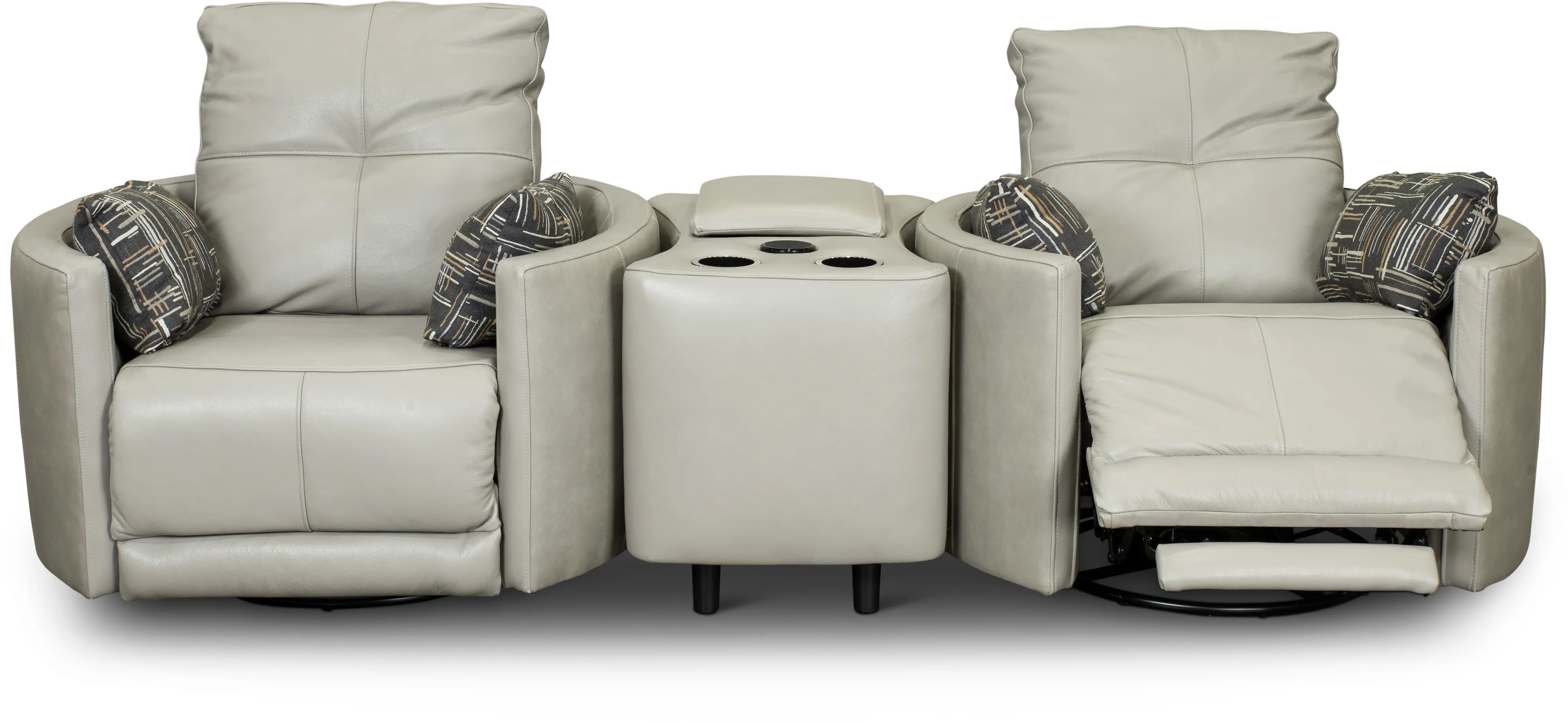 Waterloo Light Gray Leather 3 Piece Curved Home Theater Seating-2