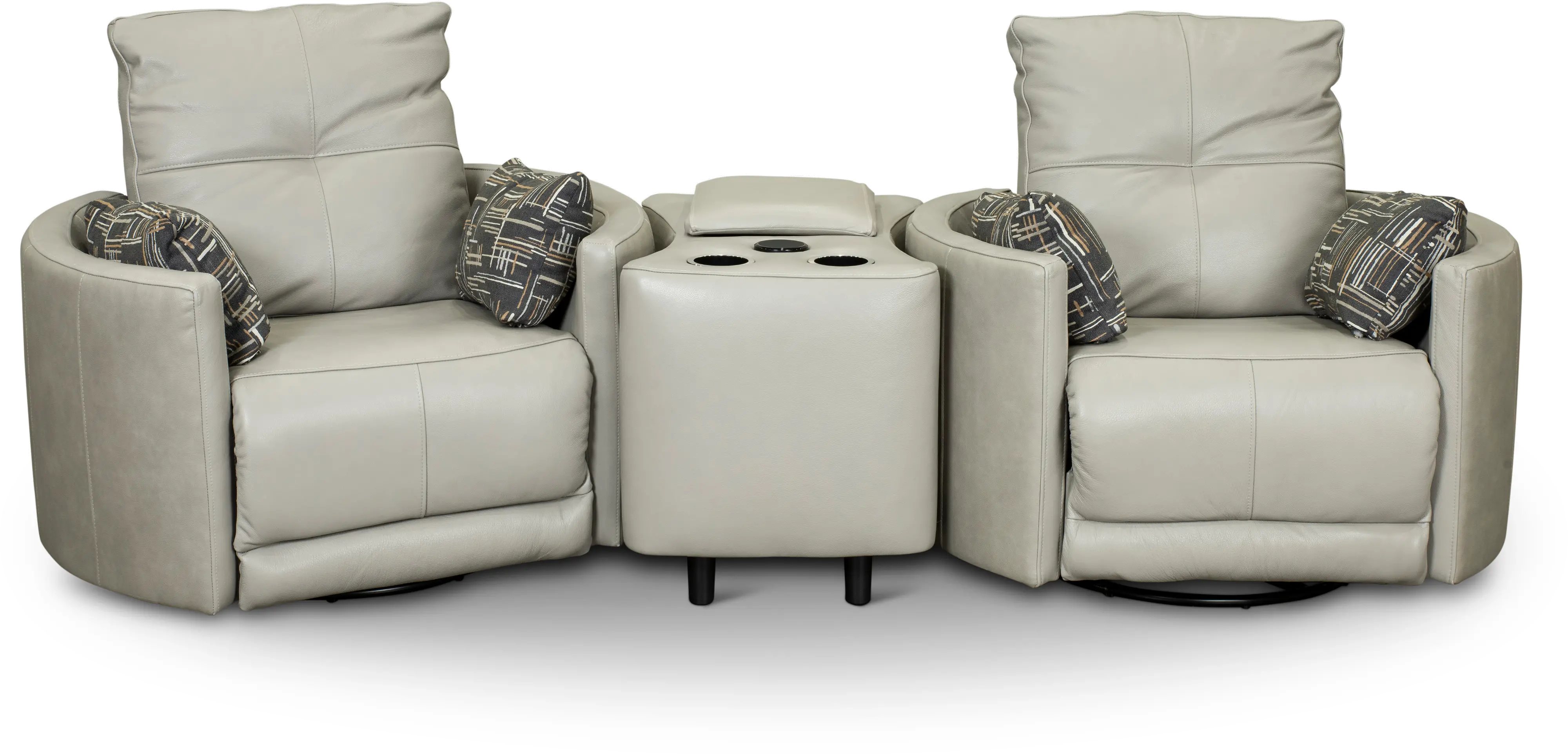 Waterloo Light Gray Leather 3 Piece Curved Home Theater Seating-3