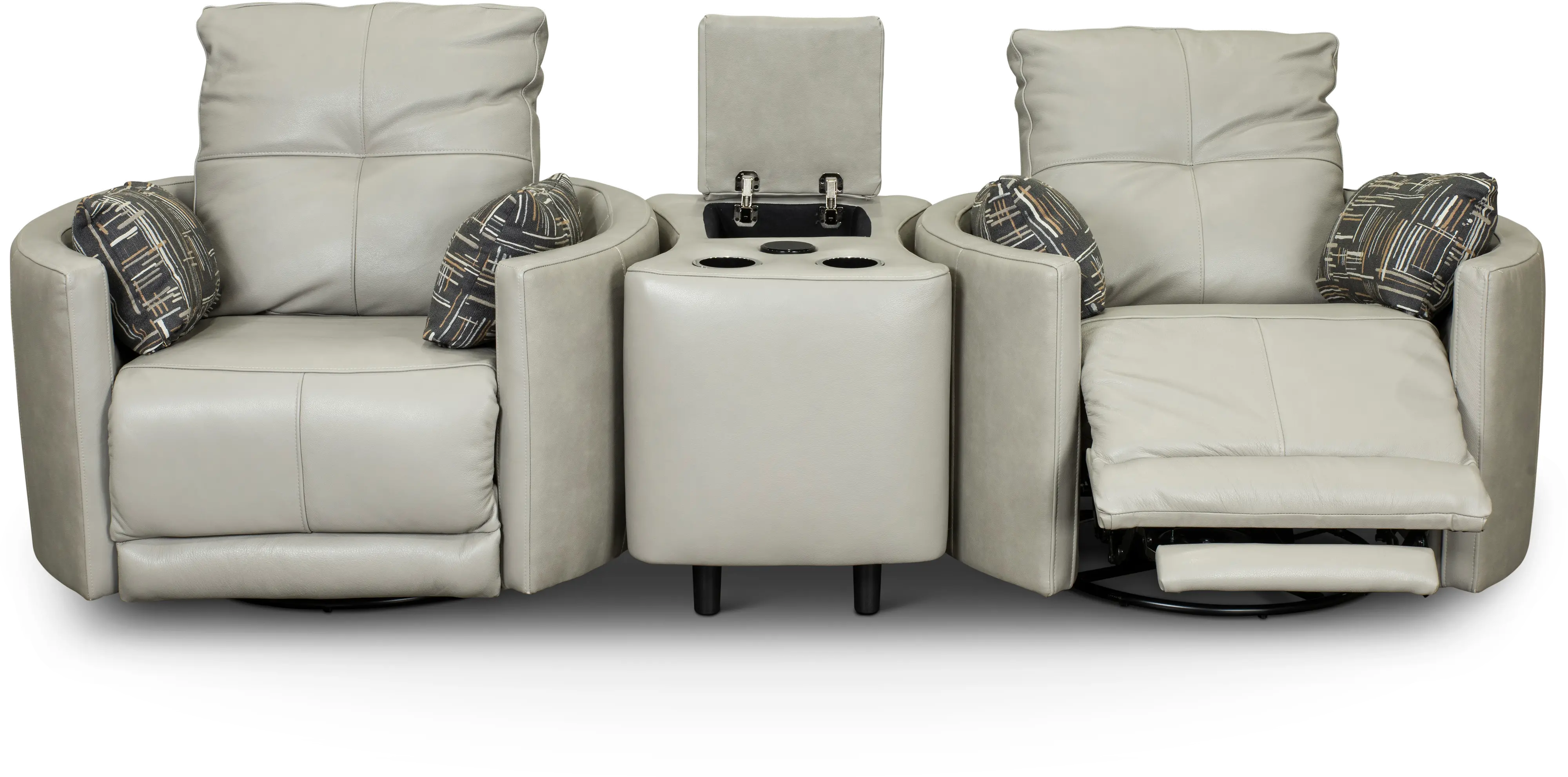 Waterloo Light Gray Leather 3 Piece Curved Home Theater Seating-4