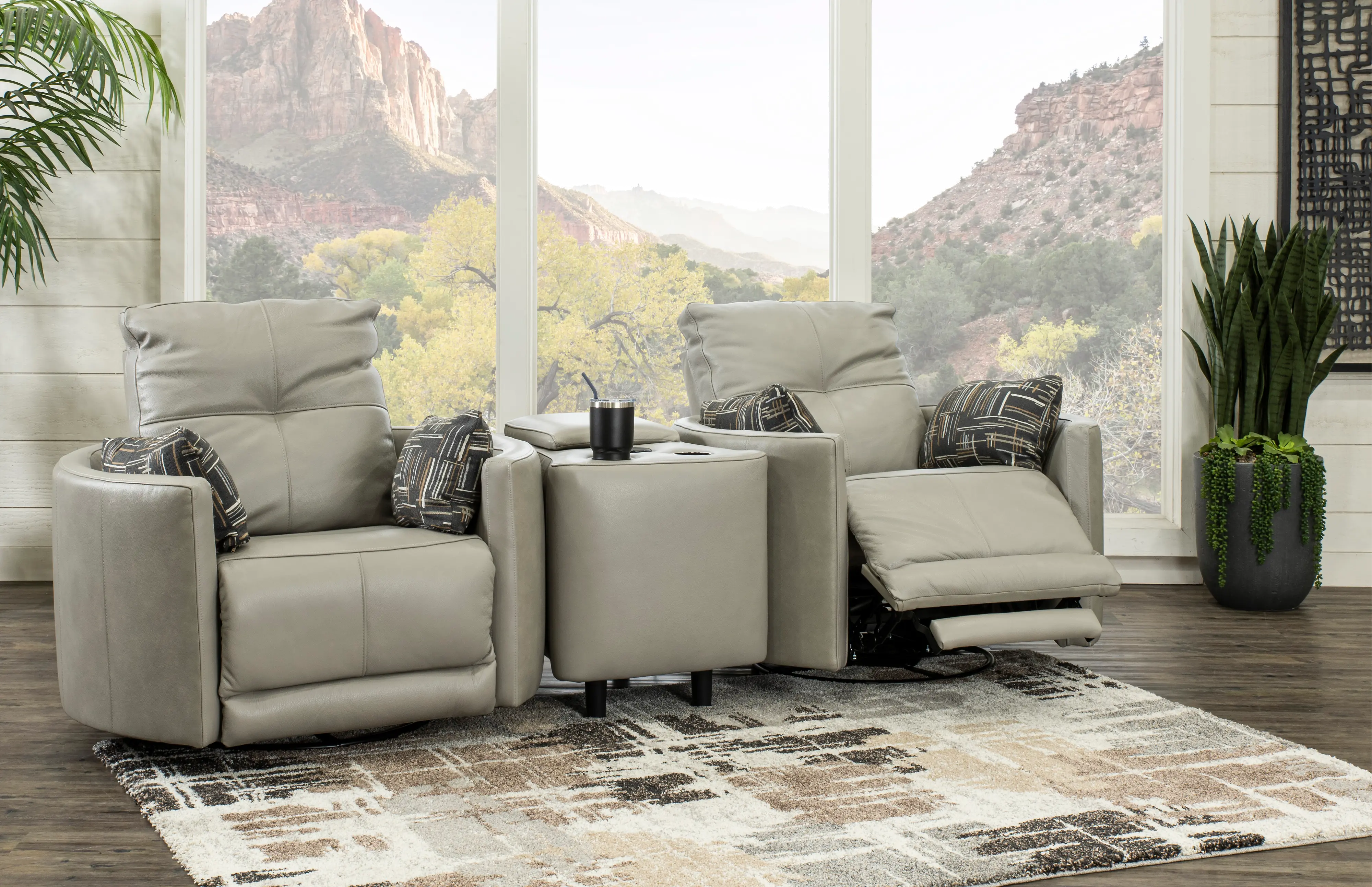 Waterloo Light Gray Leather 3 Piece Curved Home Theater Seating-5