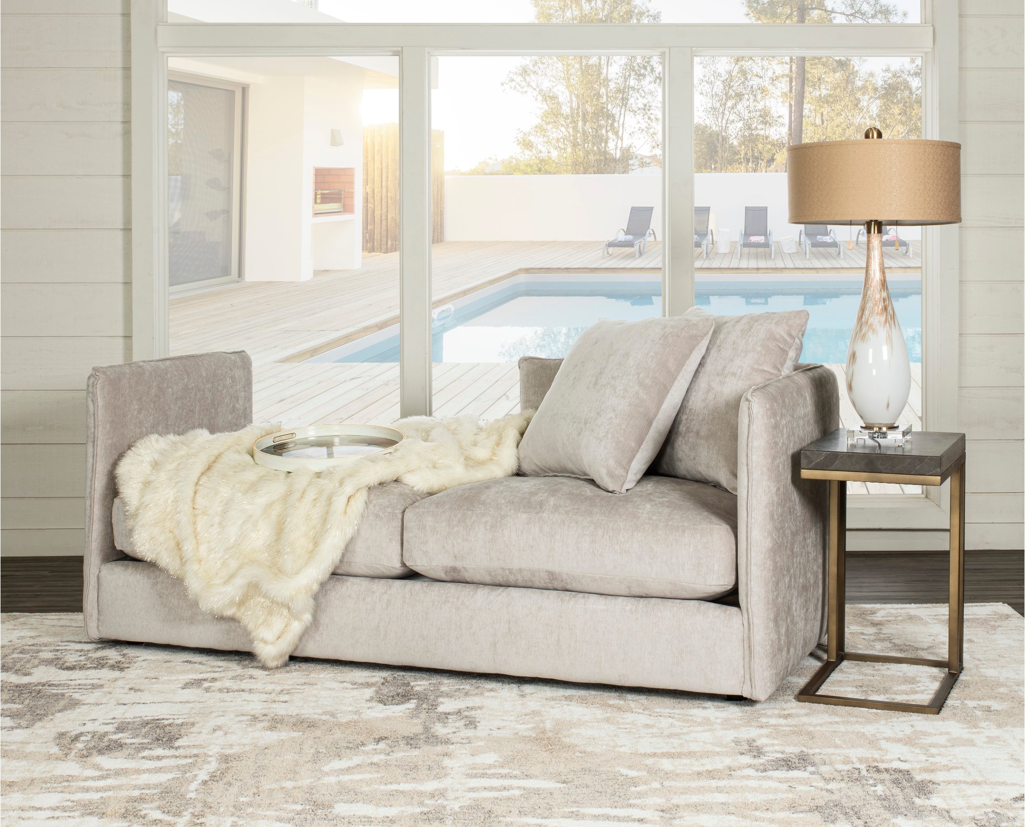 Right Side Facing Fog Gold Upholstered Chaise Lounge - Ansel-1