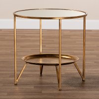 Modern Gold Finished Metal and Mirrored Glass Accent Table with Tray Shelf - Astra-2