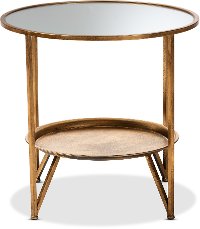 Modern Gold Finished Metal and Mirrored Glass Accent Table with Tray Shelf - Astra-3