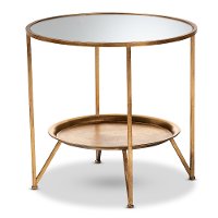 Modern Gold Finished Metal and Mirrored Glass Accent Table with Tray Shelf - Astra-4