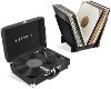 Black Record Player And Record Stand-Victrola