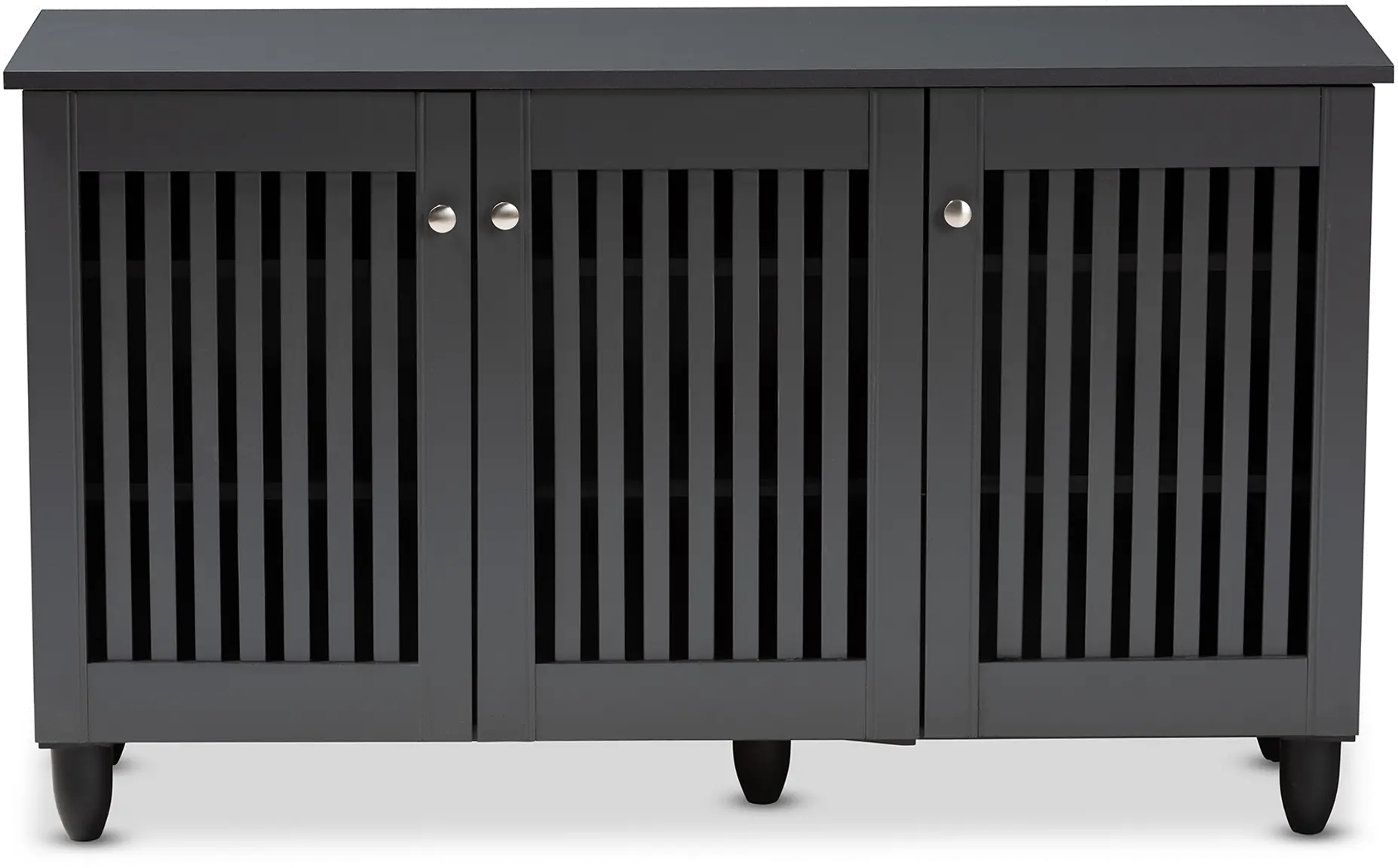 Modern Dark Gray 3 Door Entryway Shoe Storage Wide Cabinet - Sheenagh-2