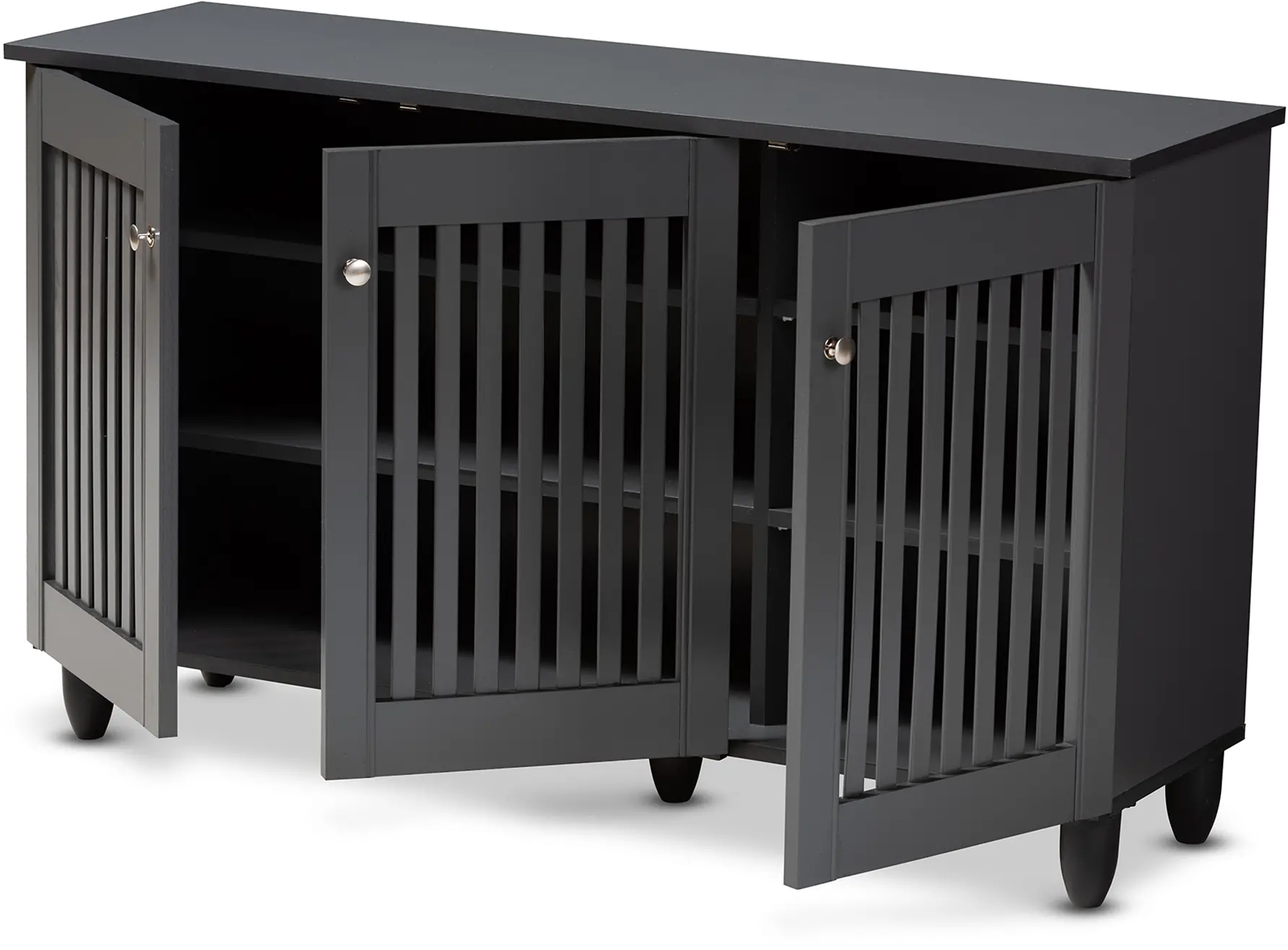 Modern Dark Gray 3 Door Entryway Shoe Storage Wide Cabinet - Sheenagh-4