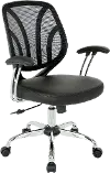 Black Faux Leather Screen Back Chair with Chrome Padded Arms