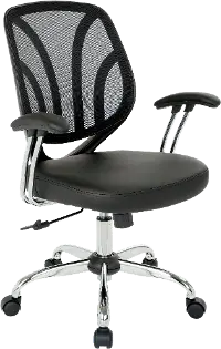 Black Faux Leather Screen Back Chair with Chrome Padded Arms