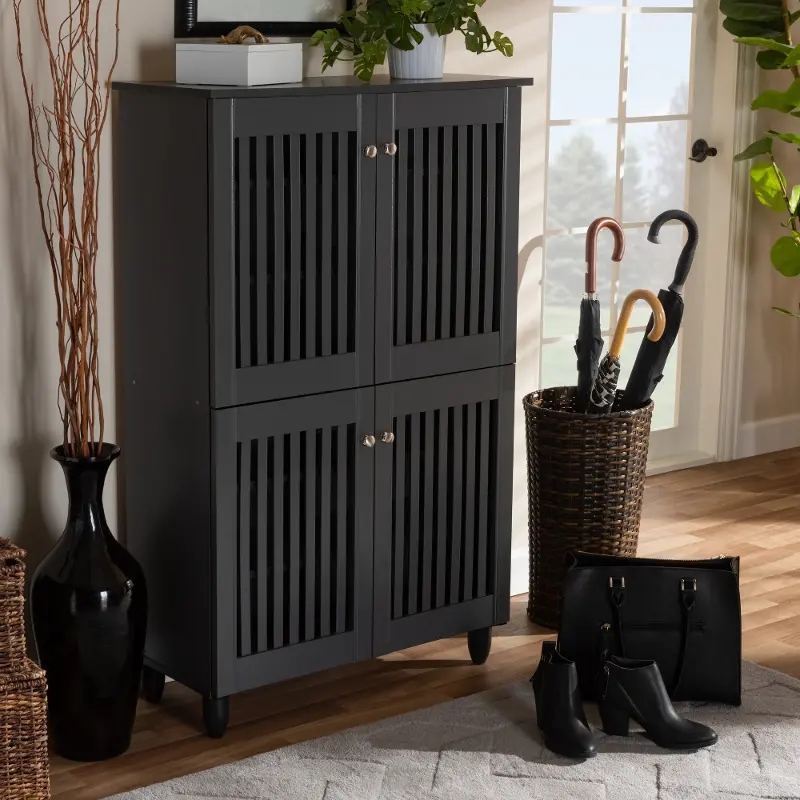 http://static.rcwilley.com/products/112191304/Modern-Dark-Gray-4-Door-Entryway-Shoe-Storage-Cabinet---Sheenagh-rcwilley-image1~800.webp
