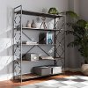 Industrial Black Iron Metal and Natural Oak Bookcase - Roseann