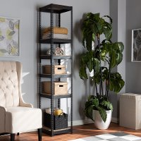 Contemporary Black Metal and MDF 5 Shelf Storage Rack Organizer - Robby-1