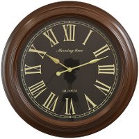 24 Inch Round Brown Wall Clock with Black Face