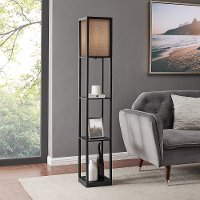 Modern Espresso Floor Lamp with Shelves - Tisha-1