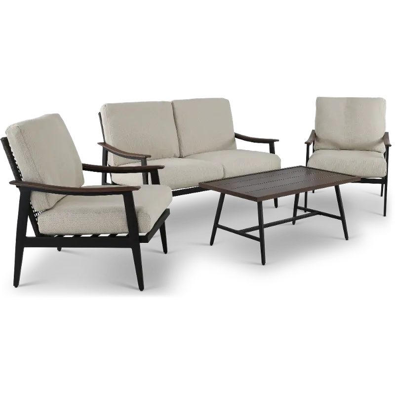 11990040T001-ST Cozumel Mid-century Modern 4 Piece Deep Seating Patio Set