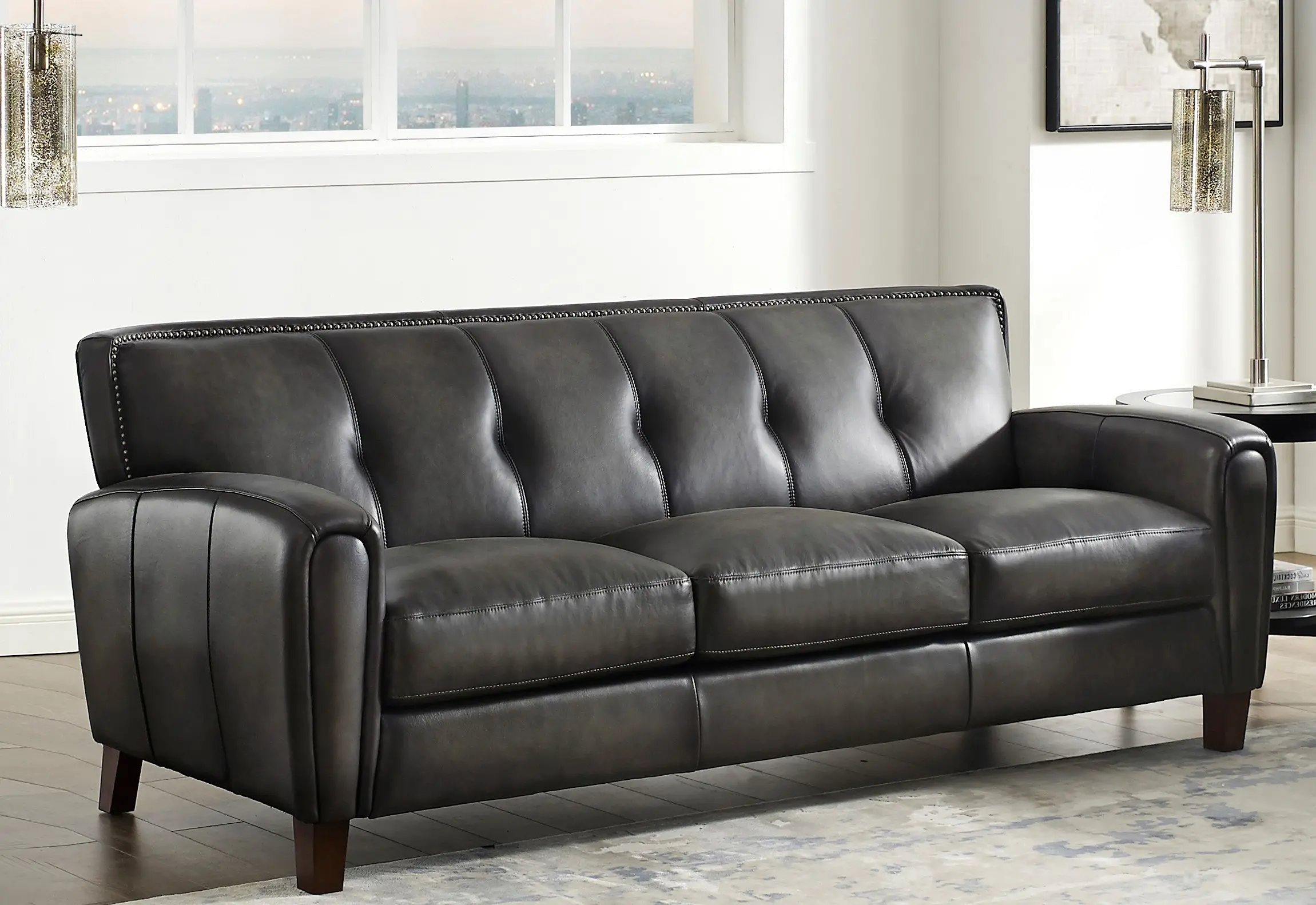 Savannah Ash Gray Leather Sofa-2