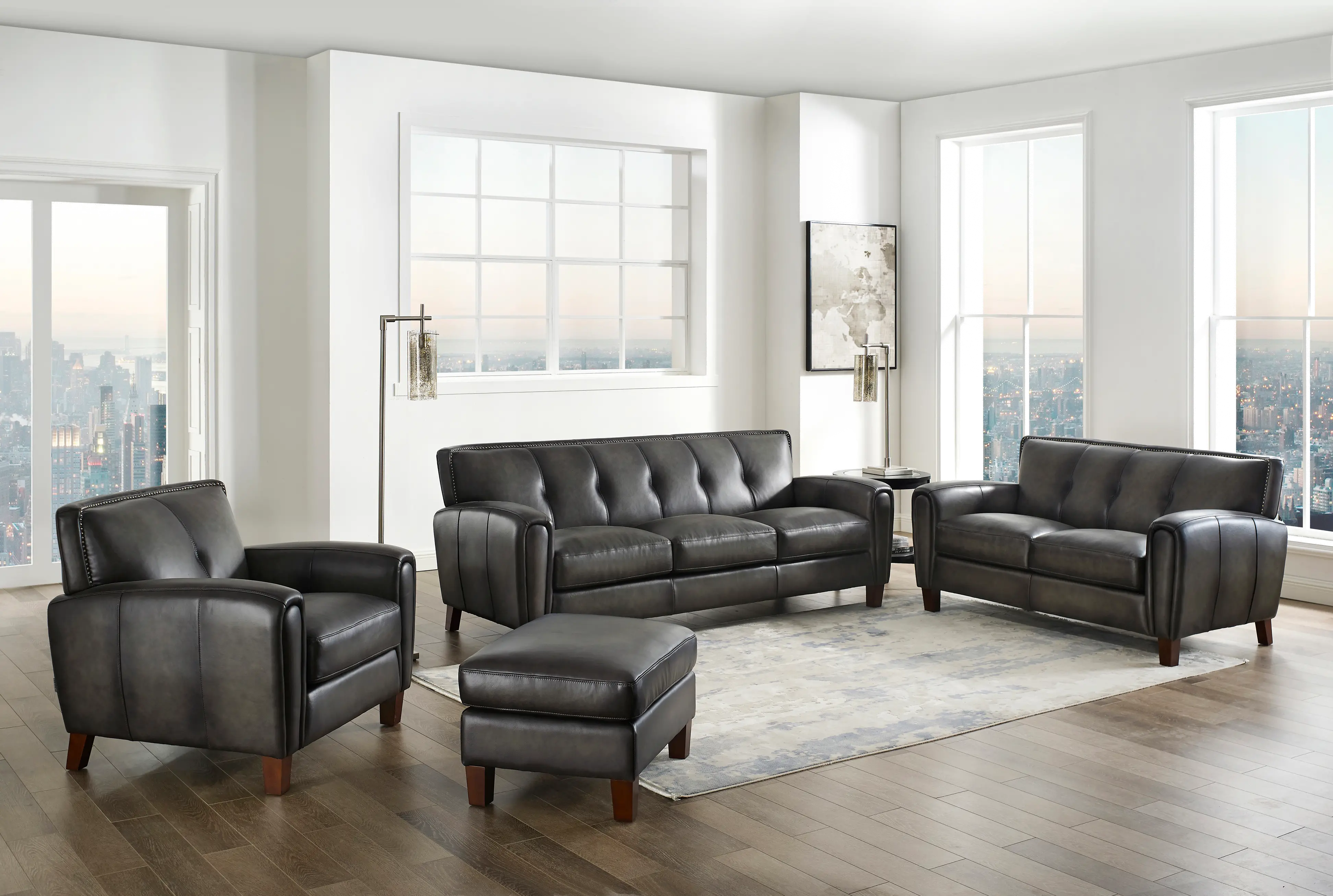 Savannah Ash Gray Leather Sofa-3