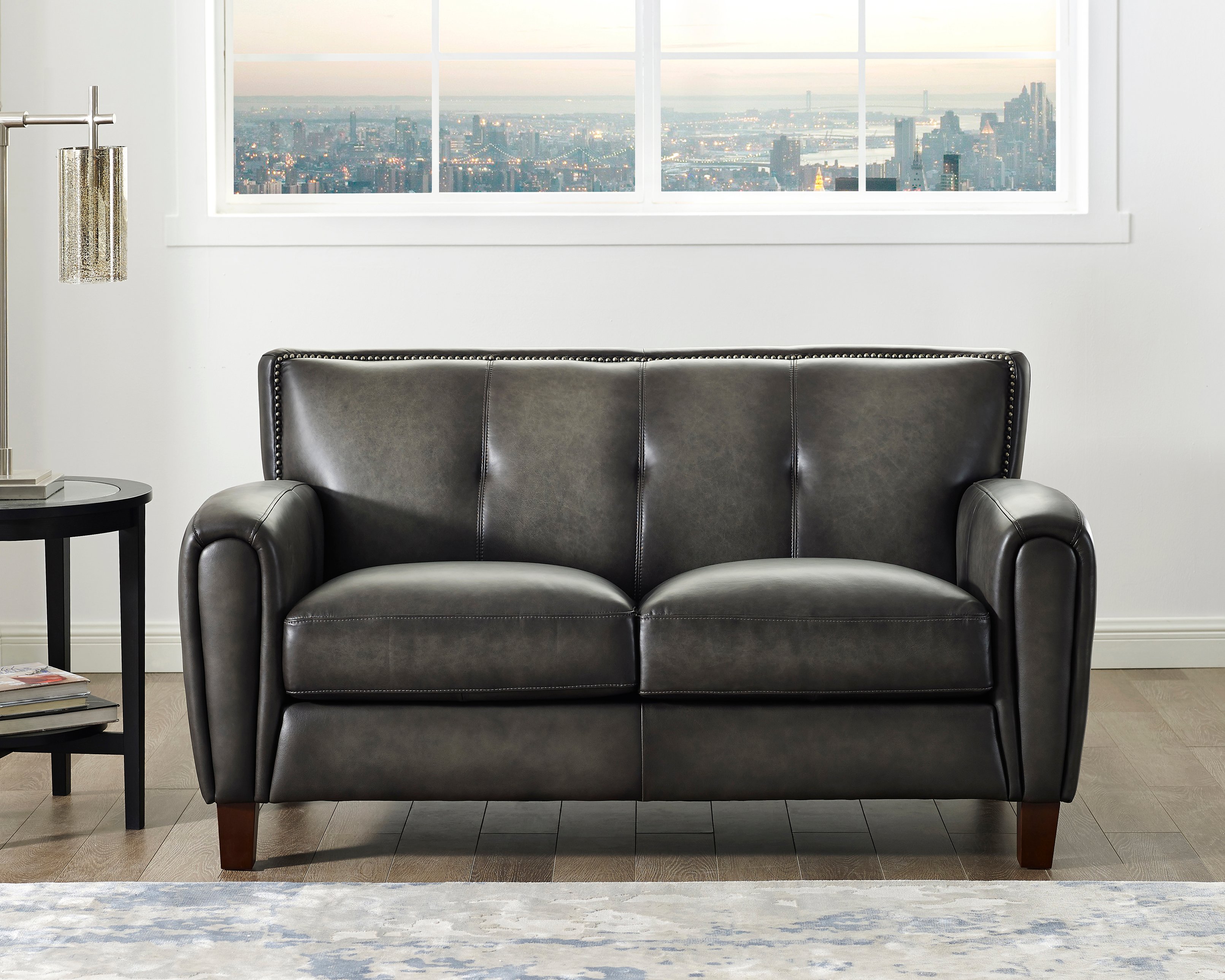 Ash Gray Leather Loveseat - Savannah-1