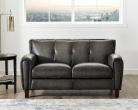 Ash Gray Leather Loveseat - Savannah