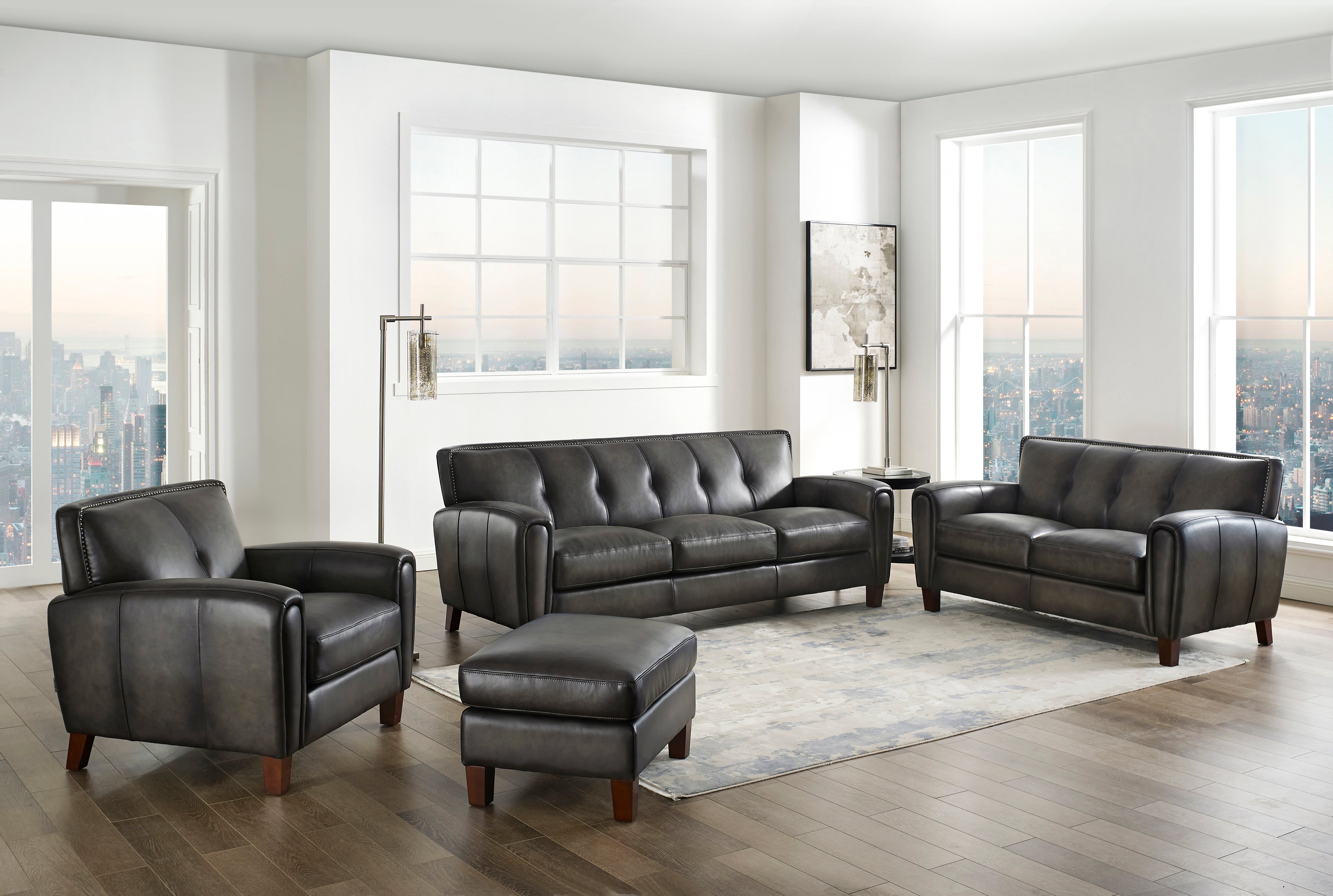 Ash Gray Leather Loveseat - Savannah-2