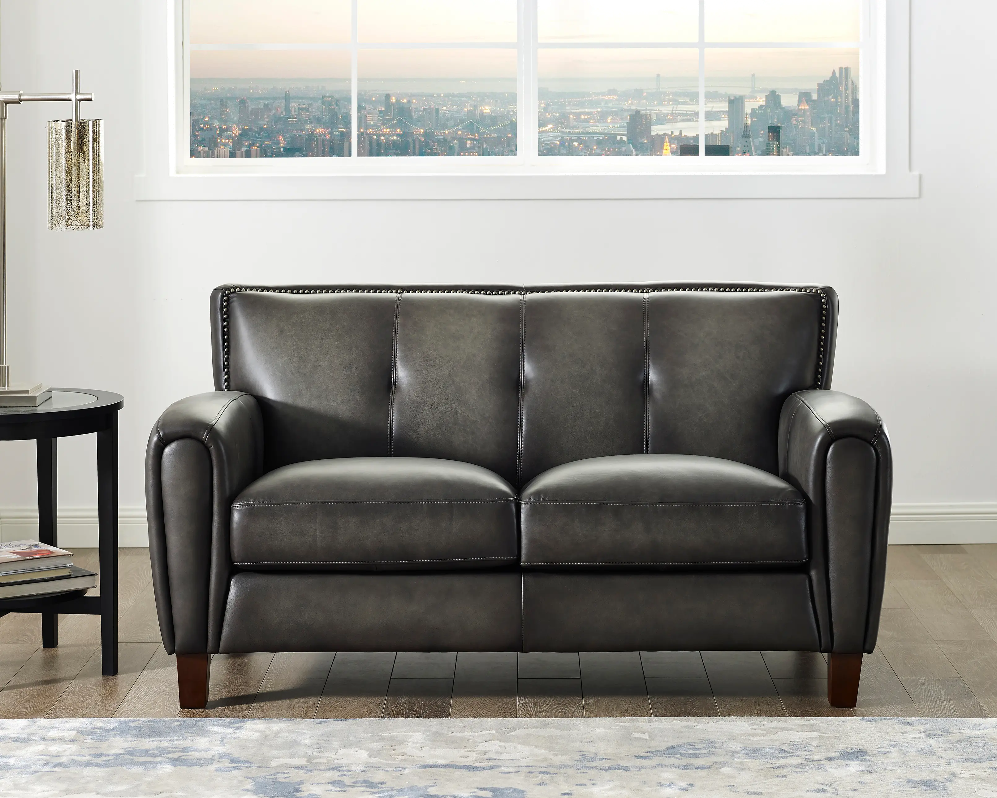 Savannah Ash Gray Leather Loveseat-1